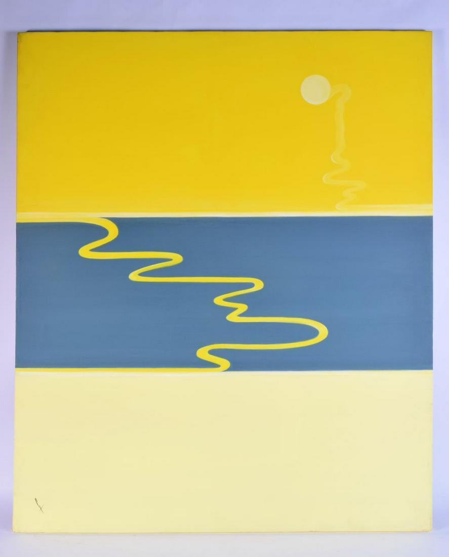 Sharon Gee unframed acrylic on canvas entitled " White: Sharon Gee unframed acrylic on canvas entitled " White sands " 92 x 77 cm.