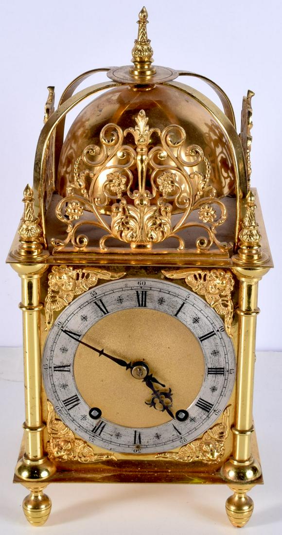 A brass lantern clock 39 x 20 x 20cm . (1 of 7)