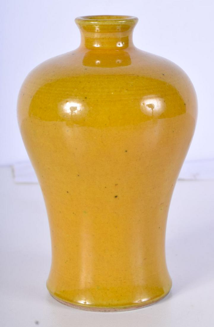 A small Chinese porcelain  yellow ground vase 13cm. (1 of 3)