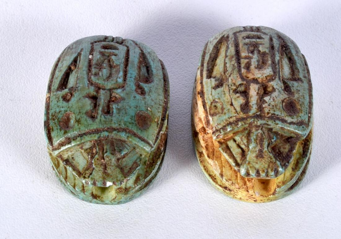 Two Egyptian stone scarab beetle 4cm .(2) (1 of 3)