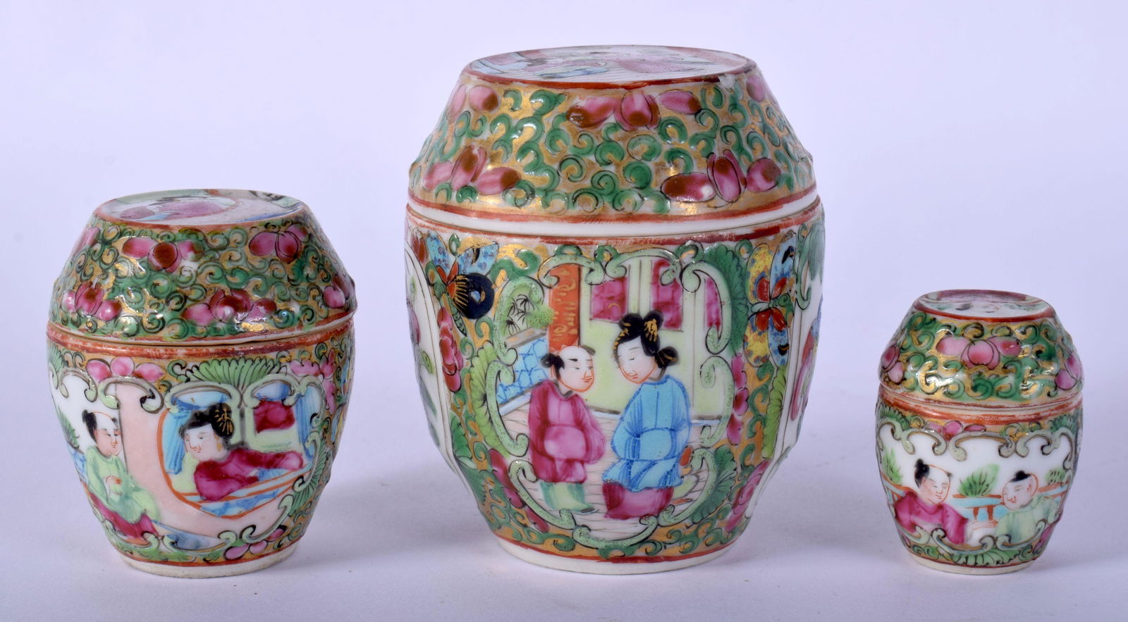 A SET OF THREE 19TH CENTURY CHINESE CANTON FAMILLE ROSE (1 of 4)