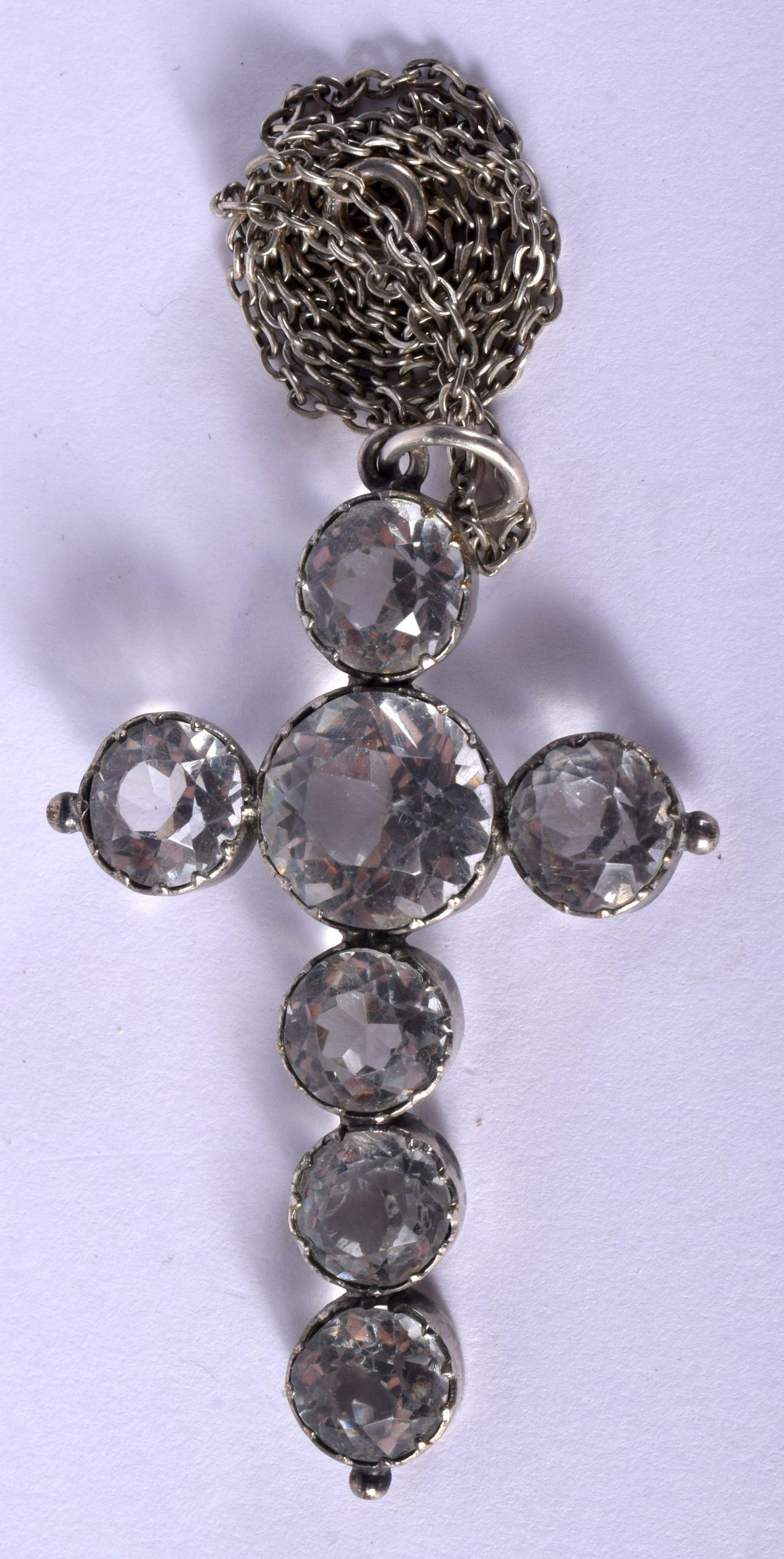 A SILVER GEM SET NECKLACE. 11.5 grams. 40 cm long, (1 of 2)