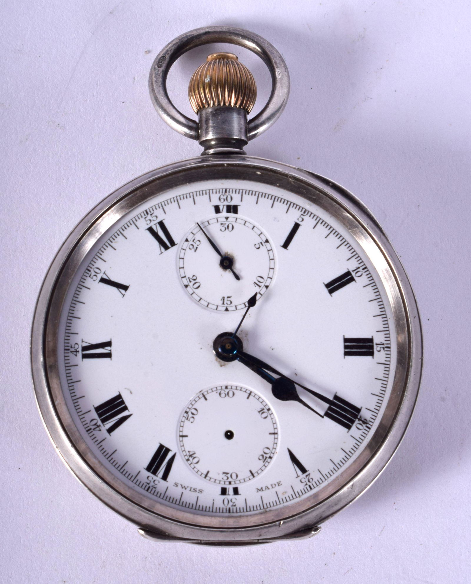 A SILVER POCKET WATCH. 91 grams. 4.5 cm wide. (1 of 3)