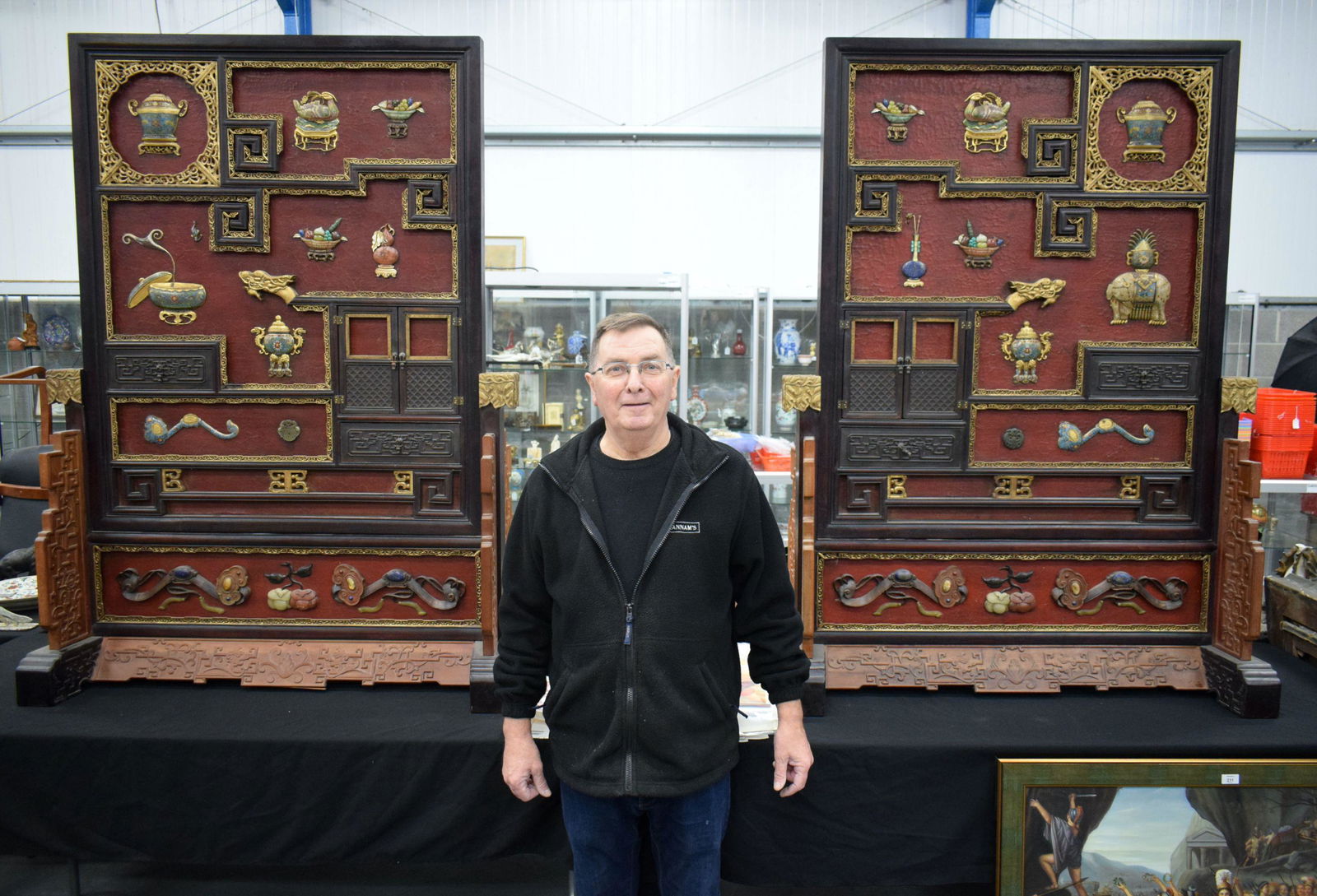 A MONUMENTAL RARE PAIR OF CHINESE LACQUERED CLOISONNE (1 of 20)