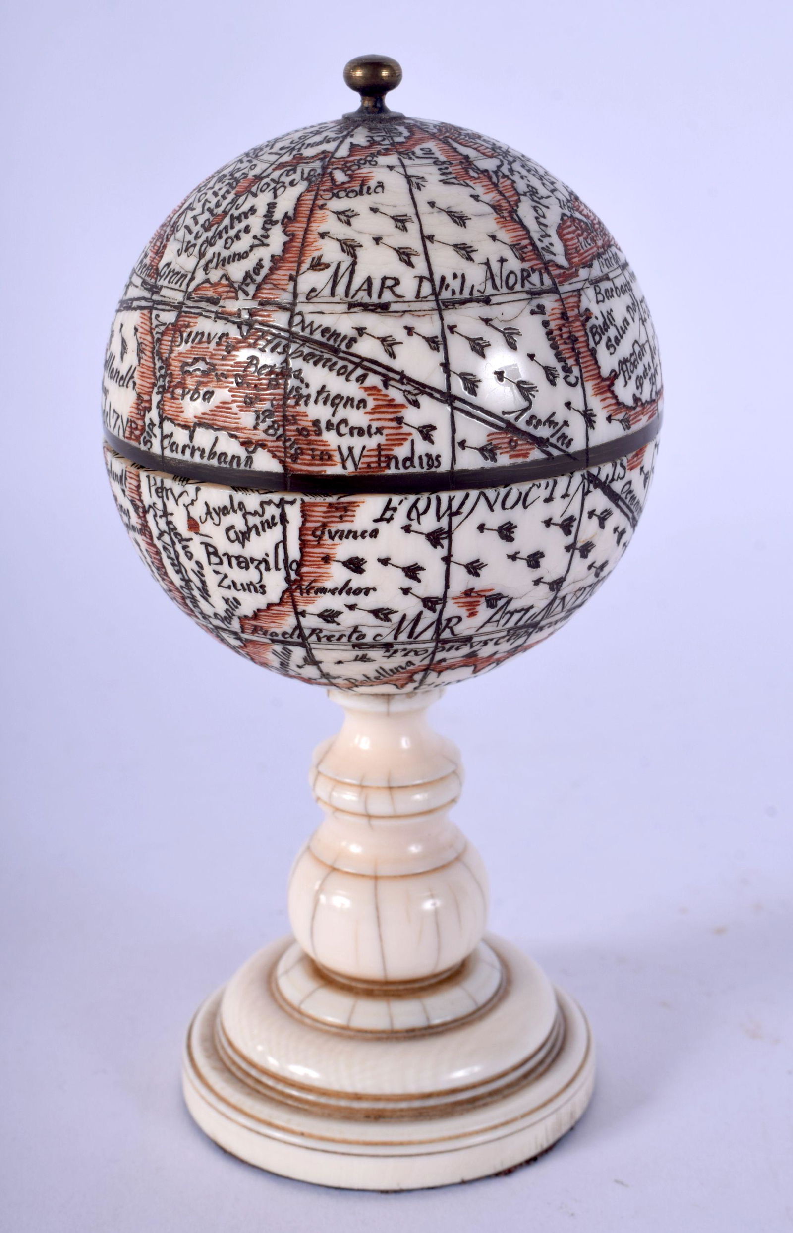 AN EARLY 20TH CENTURY CONTINENTAL CARVED IVORY GLOBE (1 of 4)