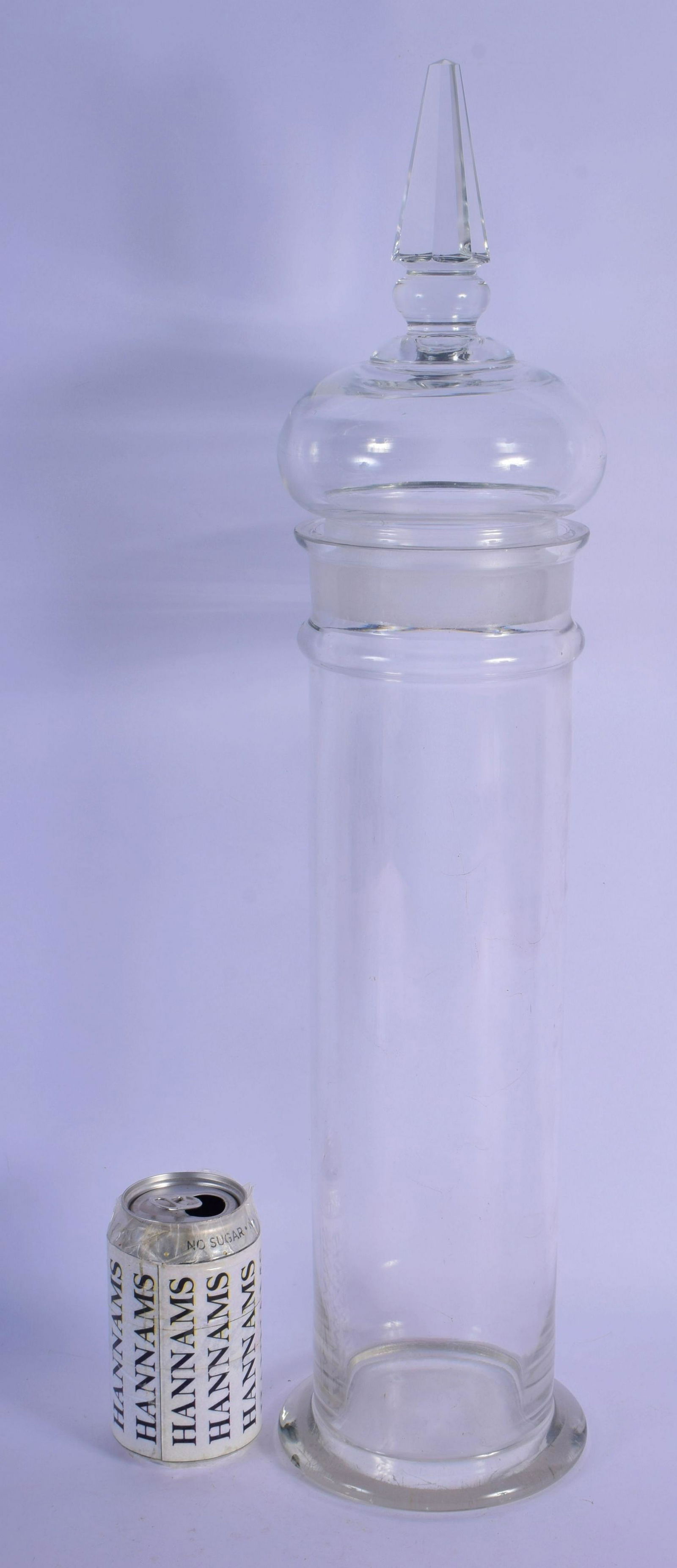 A LARGE VINTAGE CHEMIST JAR AND COVER. 54 cm high. (1 of 4)