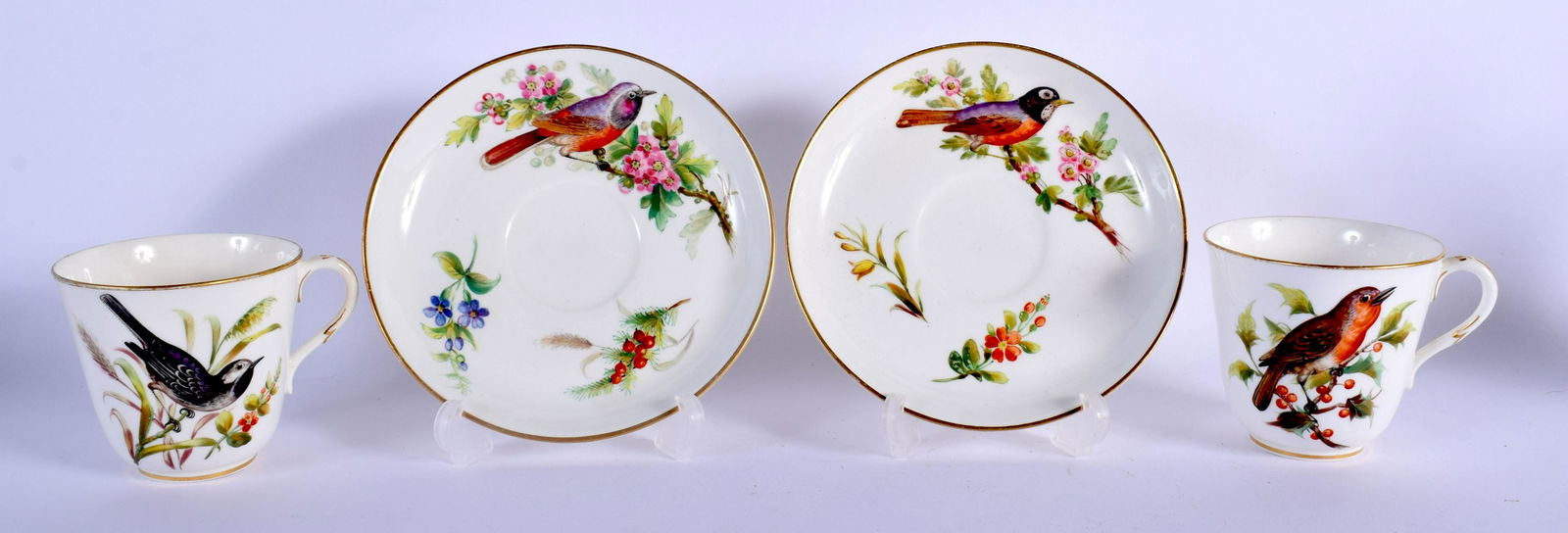 ROYAL WORCESTER PAIR OF COFFEE CUPS AND SAUCERS PAINTED (1 of 3)