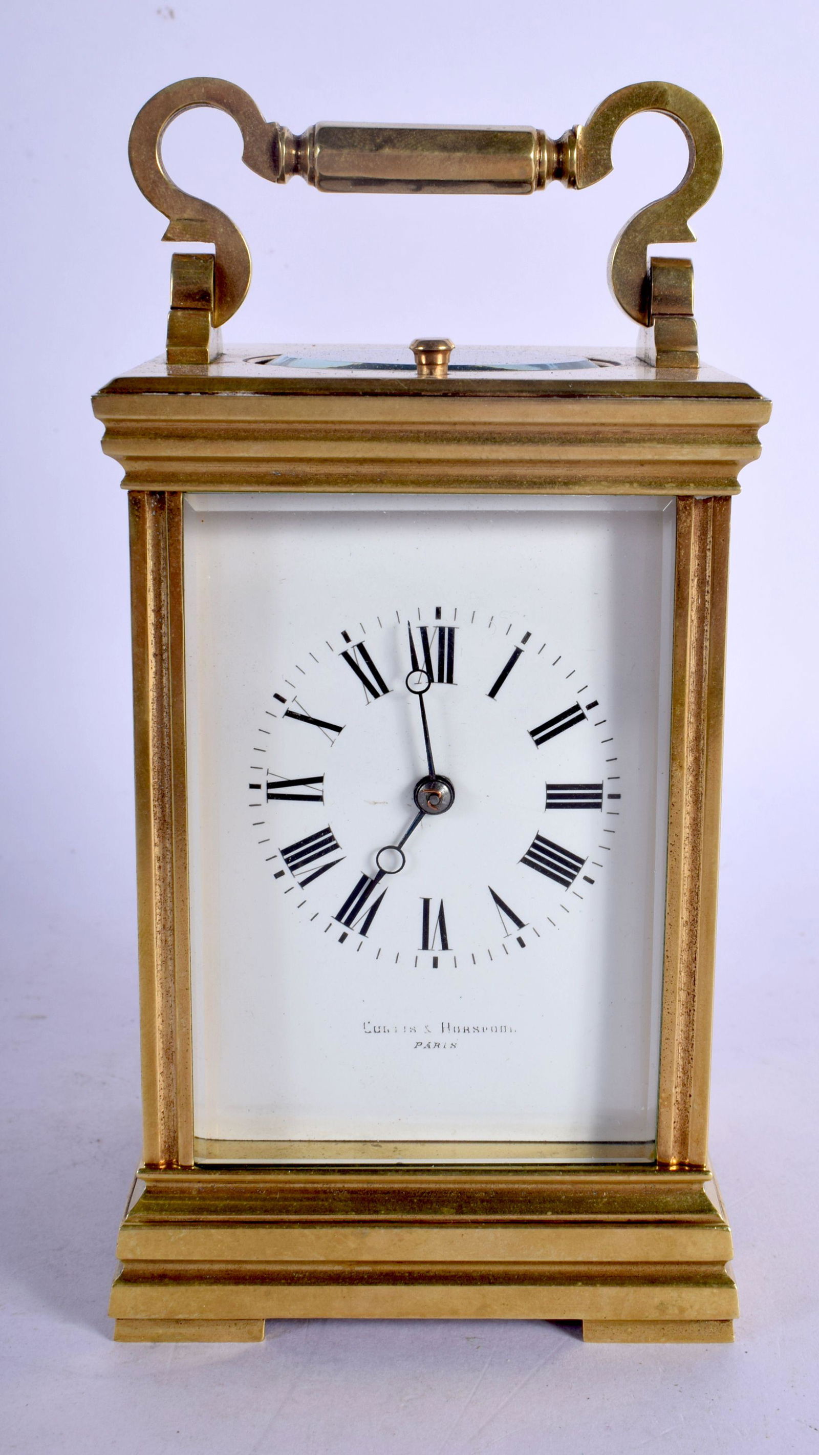 A FRENCH REPEATING BRASS CARRIAGE CLOCK with enamelled (1 of 6)