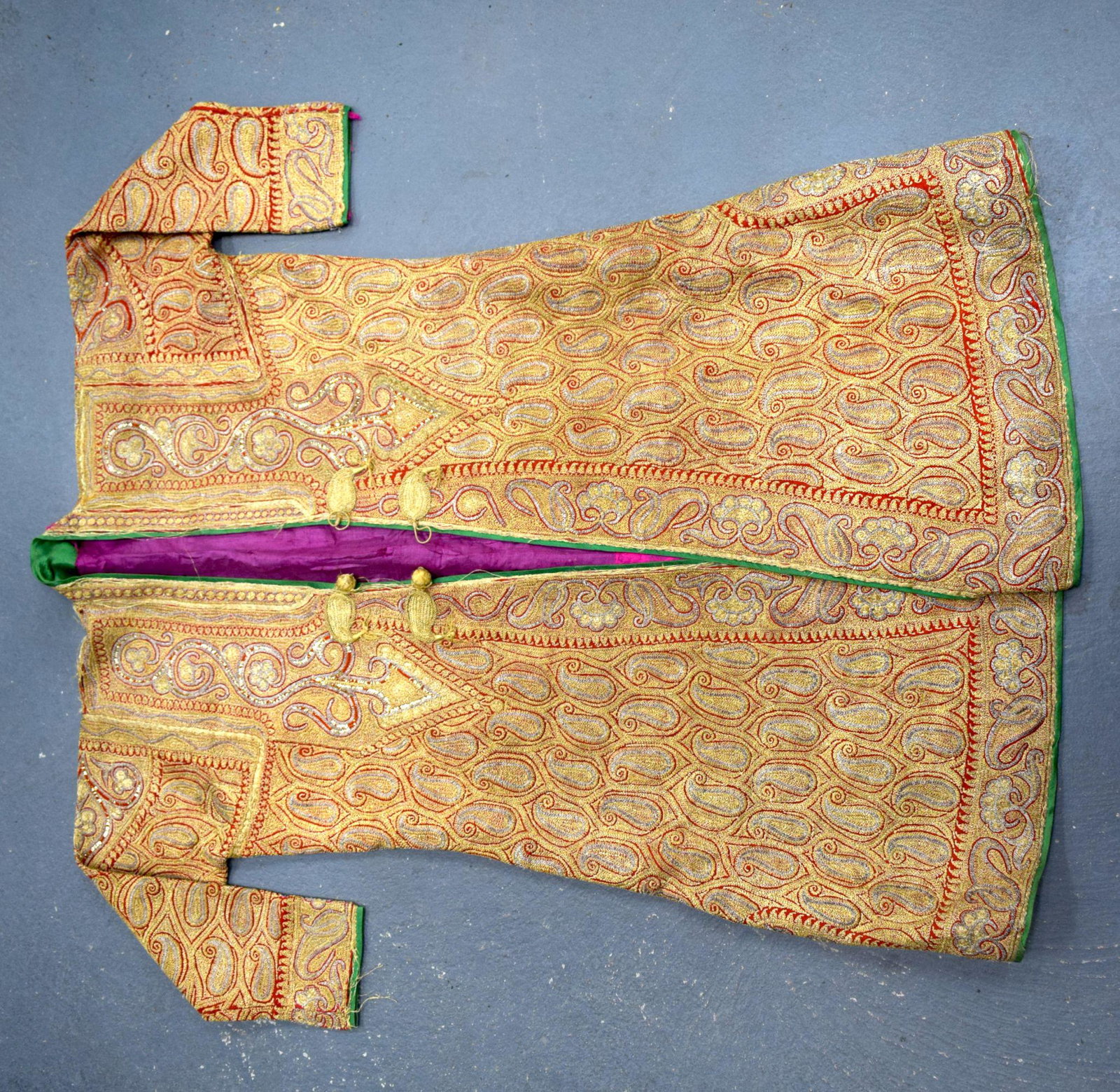 AN INDIAN GOLD THREAD EMBROIDERED JACKET. 95 cm x 125 (1 of 9)
