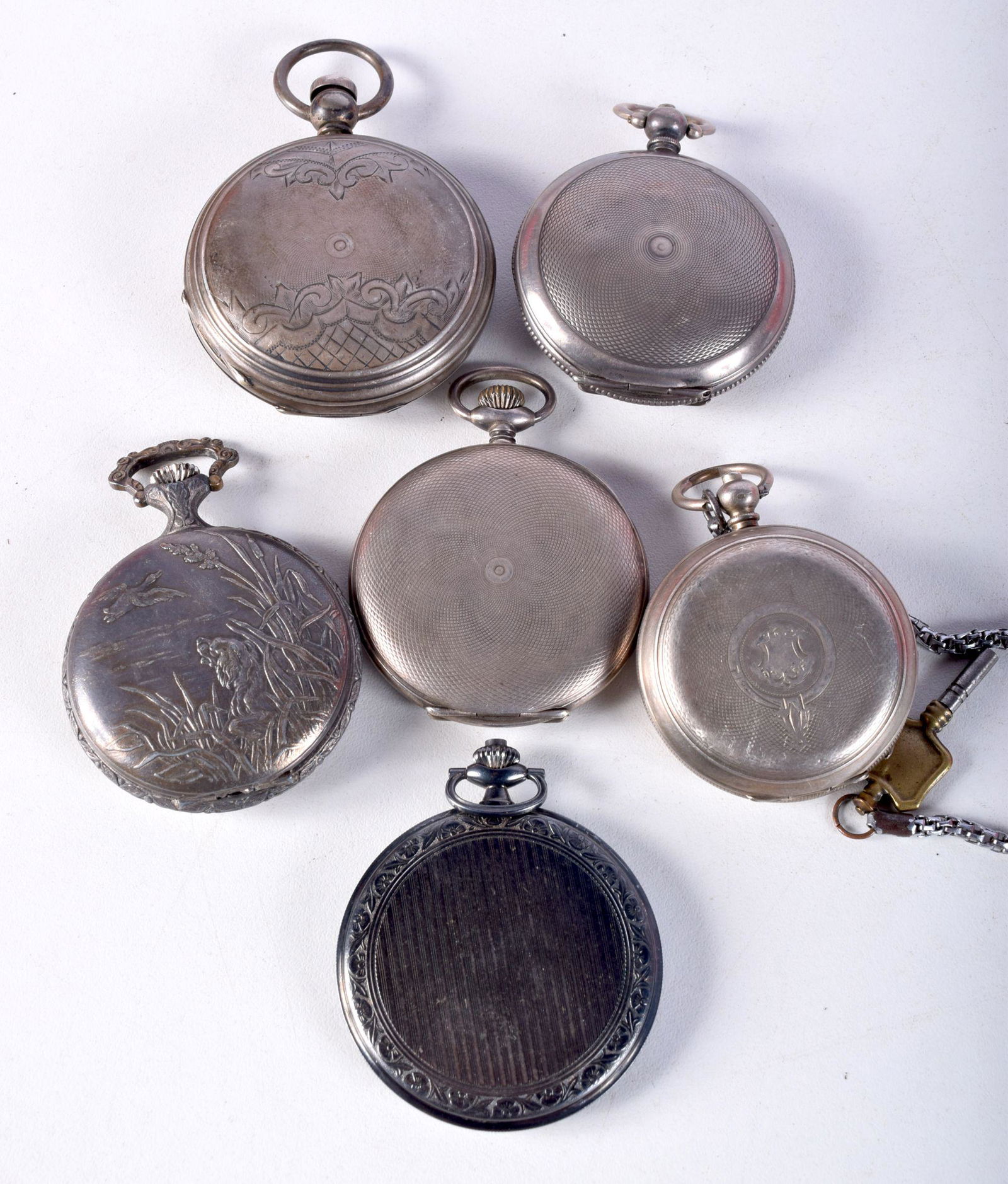 SIX SILVER POCKET WATCHES.  Total weight 445g (6) (1 of 6)