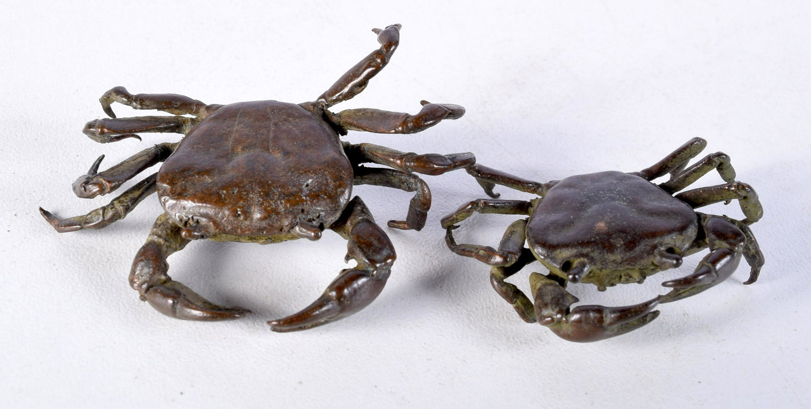 TWO JAPANESE BRONZE CRABS.  4.9cm, x 3.9cm, weight 44g (1 of 3)