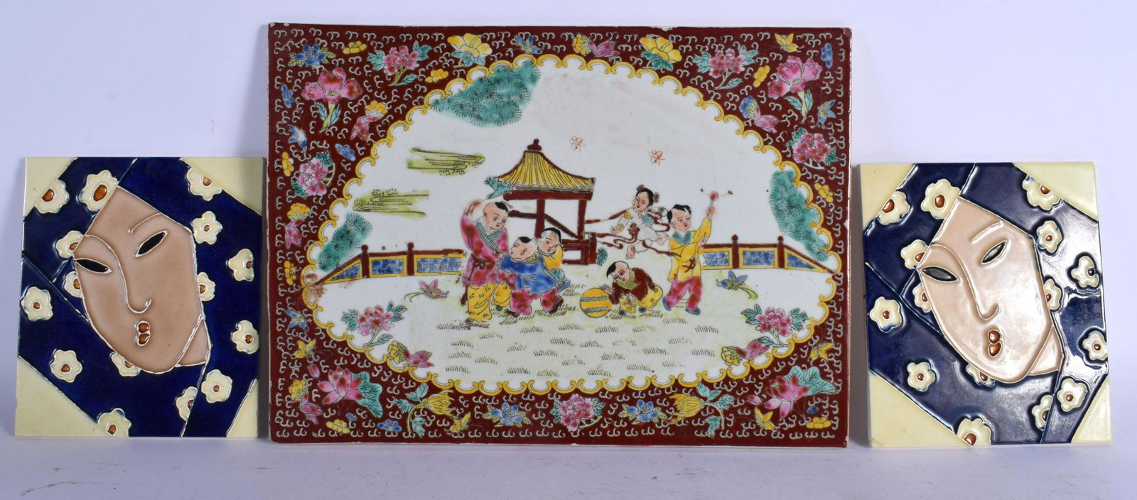 THREE CHINESE PORCELAIN TILES 20th Century. Largest 27 (1 of 3)