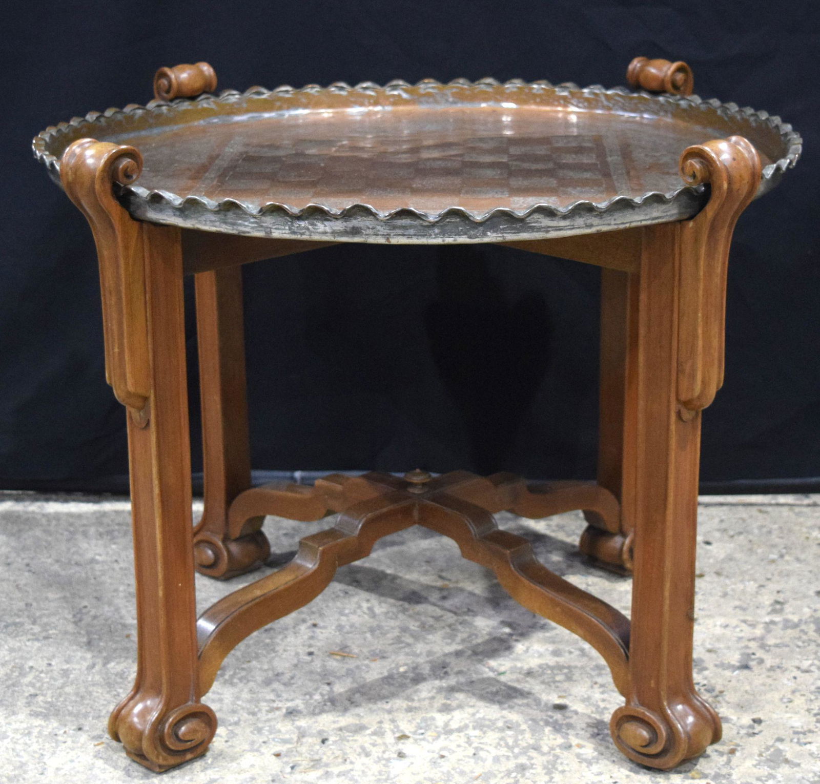 A large Indo- Persian tray table  with pressed (1 of 3)