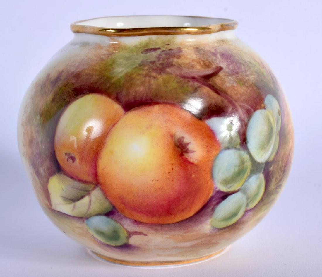 ROYAL WORCESTER VASE PAINTED BY ROBERTS WITH PEACHES AND CHERRIES, BLACK MARK 7cm High (1 of 3)