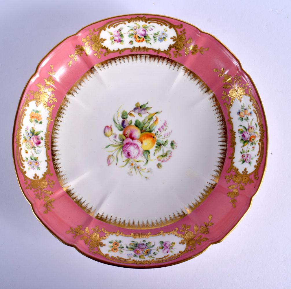 MID 19TH C. COALPORT MOULDED CIRULAR DISH  PAINTED WITH FLOWERS AND FRUIT BY WM. COOK UNDER A ROSE P (1 of 2)