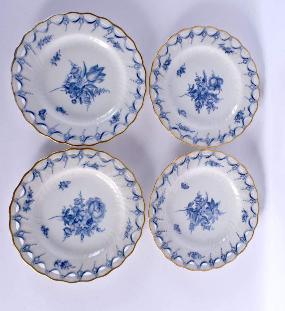 19TH C, ROYAL COPENHAGEN SET OF FOUR BLUE AND WHITE PLATES PAINTED IN UNDERGLAZE BLUE 23cm Diameter (1 of 2)