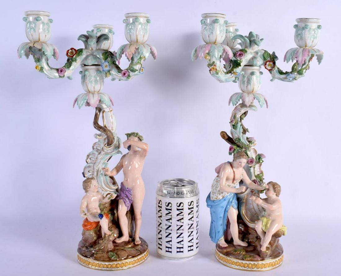 19TH C. MEISSEN PAIR OF FIGURAL CANDLABRA 36cm High: 19TH C. MEISSEN PAIR OF FIGURAL CANDLABRA 36cm High