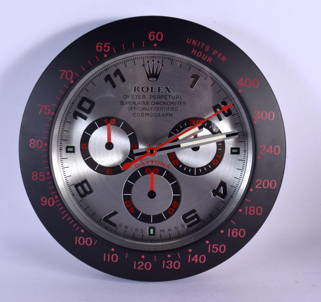 A ROLEX SHOP DISPLAY ADVERTISING WALL CLOCK. 33 cm diameter. (1 of 2)