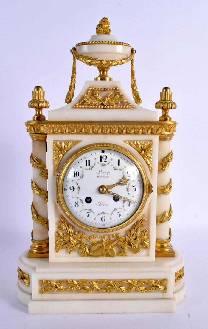 A FINE 19TH CENTURY FRENCH ORMOLU AND WHITE MARBLE MANTEL CLOCK signed Leroy A Paris. 34 cm x 17 cm. (1 of 4)