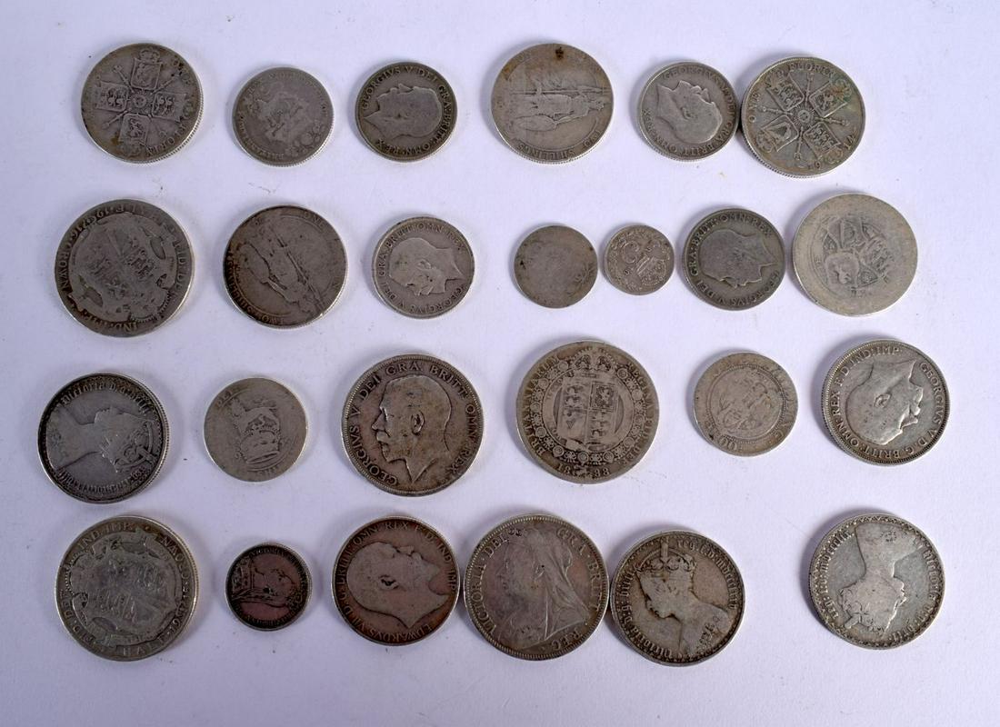 A QUANTITY OF PRE 1920 SILVER COINS.  Total weight 222.5g (25) (1 of 4)