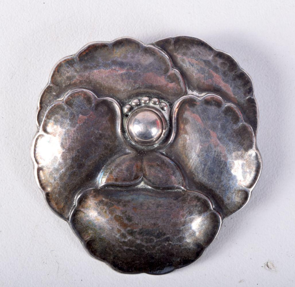 A GEORG JENSEN DANISH SILVER FLOWER BROOCH.  Marked Denmark Sterling, 4cm x 4cm, weight 12.8g (1 of 2)