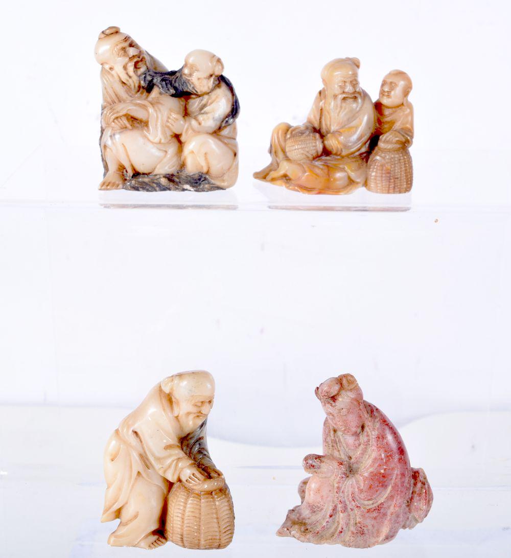 FOUR CHINESE CARVED FIGURES IN VARIOUS POSES.  Largest 5.6cm x 4.7cm x 3.3cm, total weight 284.7g (1 of 3)