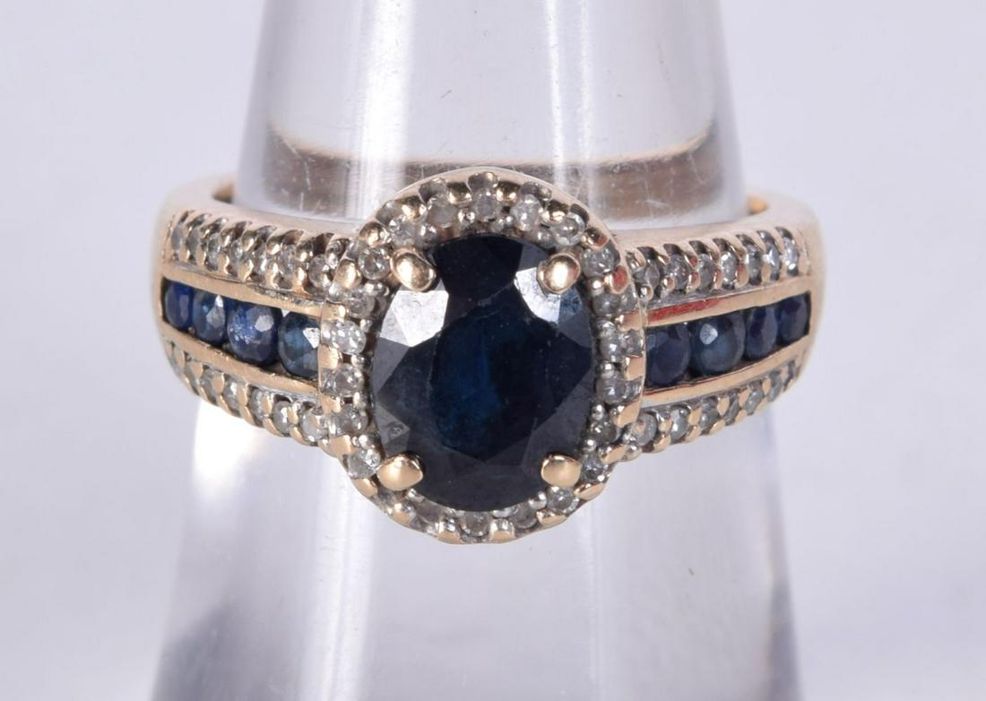 14CT DIAMOND & SAPPHIRE RING.  Stamped 14k, Size L, weight 3.2g (1 of 3)