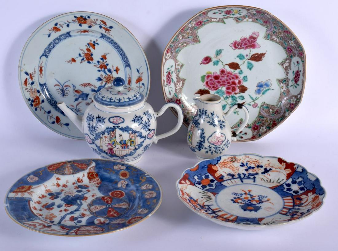 AN 18TH CENTURY CHINESE EXPORT FAMILLE ROSE TEAPOT AND COVER Qianlong, together with four other 18th (1 of 9)