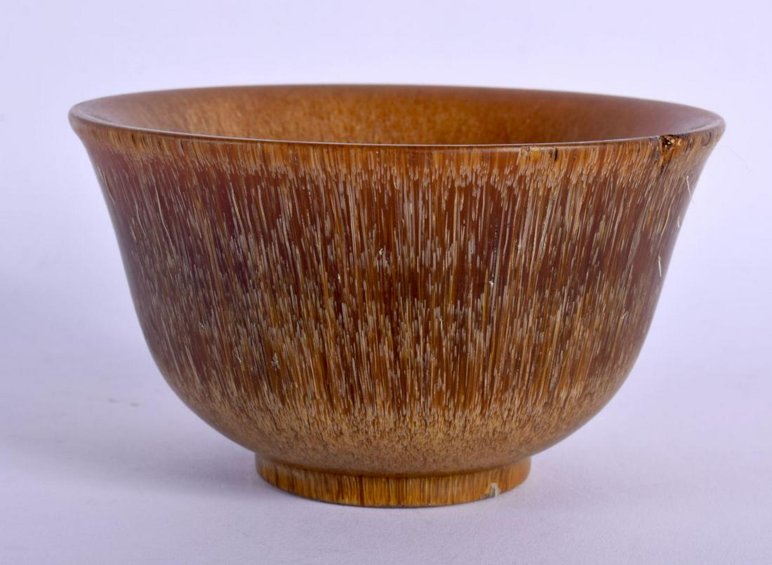 A CHINESE BUFFALO HORN TYPE LIBATION CUP 20th Century. 218 grams. 10 cm diameter. (1 of 4)