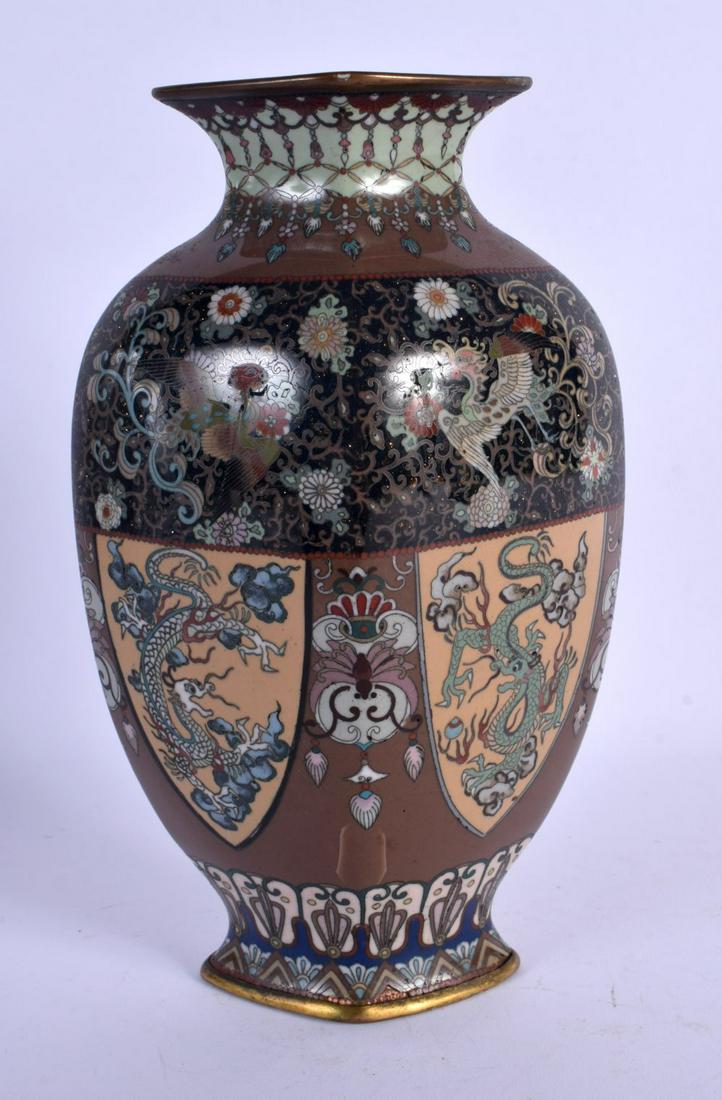 A RARE 19TH CENTURY JAPANESE MEIJI PERIOD CLOISONNE ENAMEL VASE of lozenge form. 22 cm x 12 cm.: A RARE 19TH CENTURY JAPANESE MEIJI PERIOD CLOISONNE ENAMEL VASE of lozenge form. 22 cm x 12 cm.