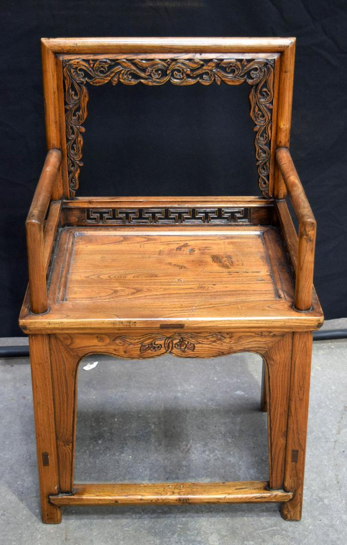 A Chinese Rose wood chair with carved panels 96 x 50 x 50cm.: A Chinese Rose wood chair with carved panels 96 x 50 x 50cm.