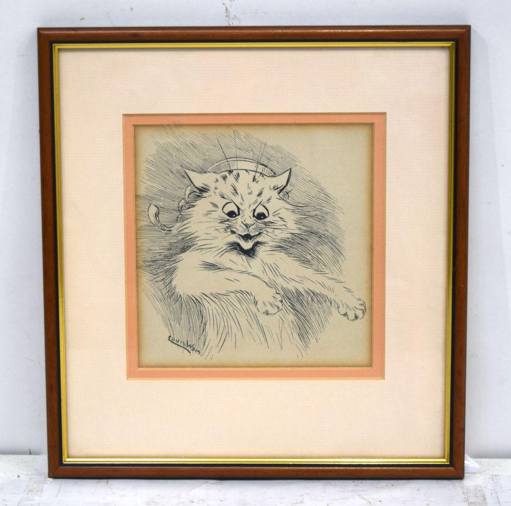 A small print by Louis Wain 16 x 15 cm . (1 of 2)