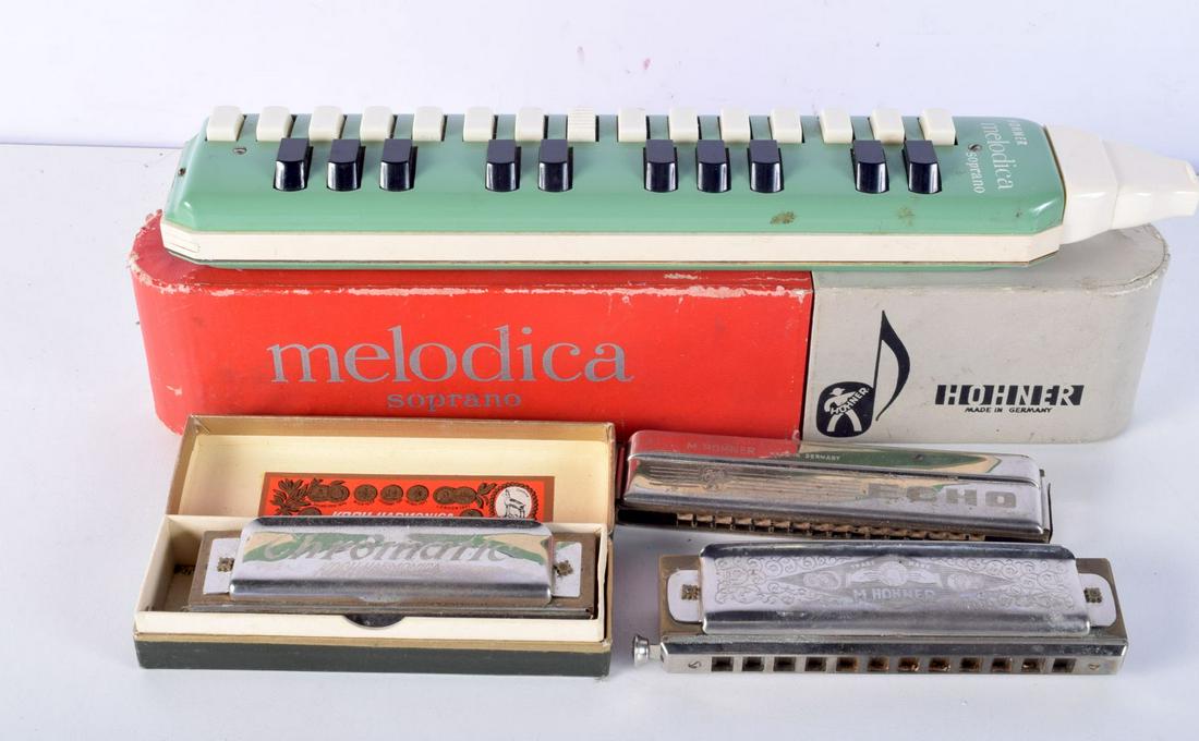A collection of vintage mouth organs Koch & Hohners together with a Hohner Melodica (4).: A collection of vintage mouth organs Koch & Hohners together with a Hohner Melodica (4).