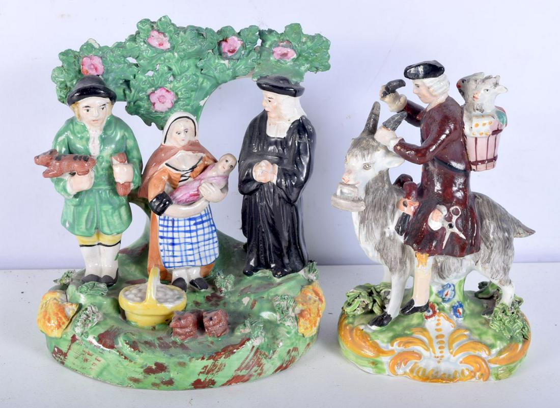 A Staffordshire flatback group together with a man riding a donkey 15 cm (2( (1 of 4)