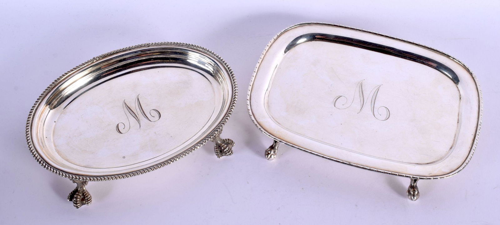 TWO ANTIQUE WHITE METAL ENGLISH STANDS. 339 grams. Largest 16 cm x 12 cm. (2) (1 of 4)