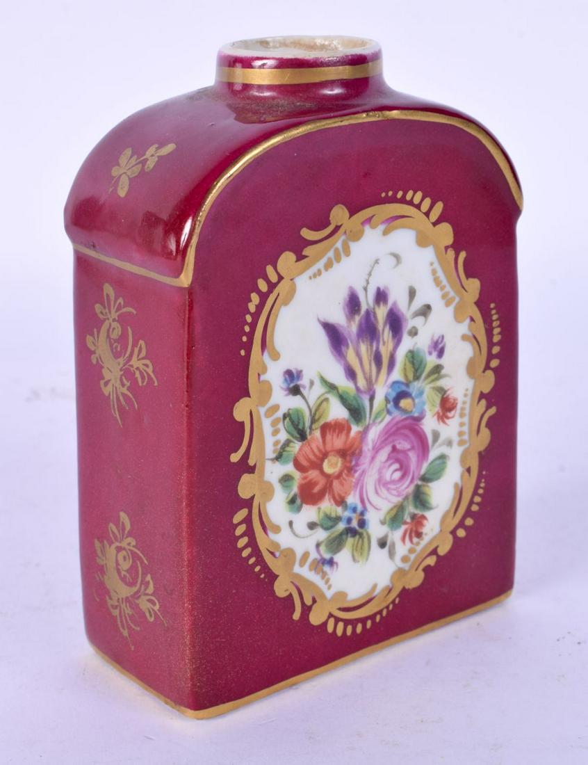 AN ANTIQUE FRENCH PARIS SEVRES STYLE PORCELAIN TEA CANISTER painted with flowers. 10 cm x 7 cm. (1 of 4)