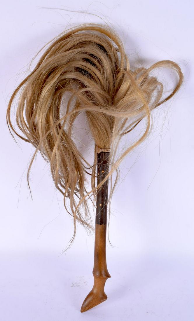 A RARE 19TH CENTURY MIDDLE EASTERN CARVED RHINOCEROS HORN FLY SWISH in the form of a horses hoof. 60 (1 of 3)