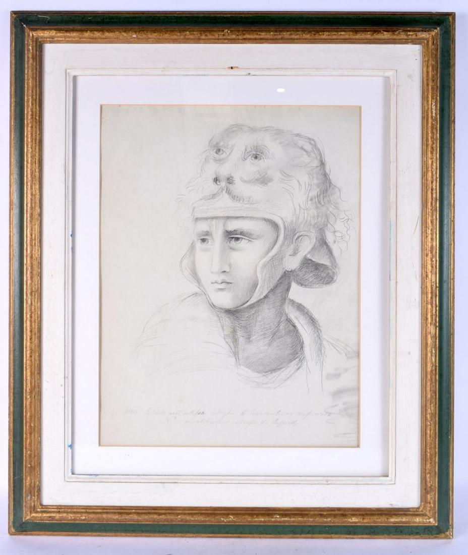 European School (19th/20th Century) Pencil sketch, Masked warrior. 60 cm x 45 cm.: European School (19th/20th Century) Pencil sketch, Masked warrior. 60 cm x 45 cm.