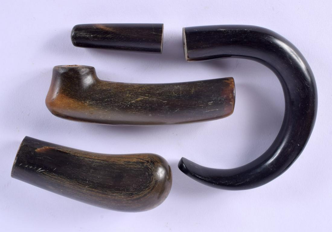 FOUR 19TH CENTURY MIDDLE EASTERN CARVED RHINOCEROS HORN WALKING CANE HANDLES. 262 grams. 10.5 cm x 8 (1 of 2)