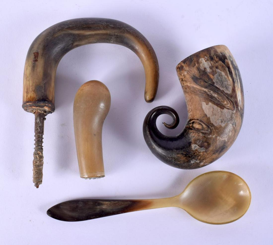 AN ANTIQUE SCOTTISH HORN SNUFF MULL etc. 255 grams. Largest 15 cm x 11 cm. (5) (1 of 2)
