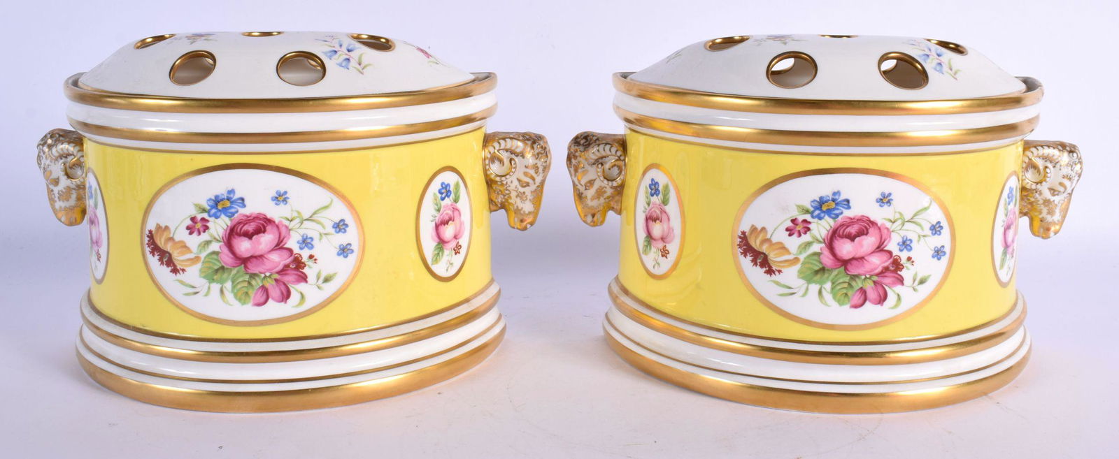 Lynton Porcelain yellow ground pair of bough pots and cover. 13.5cm high (1 of 4)