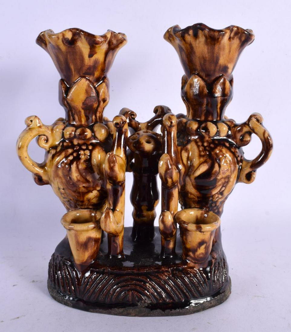 A TURKISH MIDDLE EASTERN CANAKKALE POTTERY VASE STAND of naturalistic form. 23 cm x 18 cm. (1 of 6)