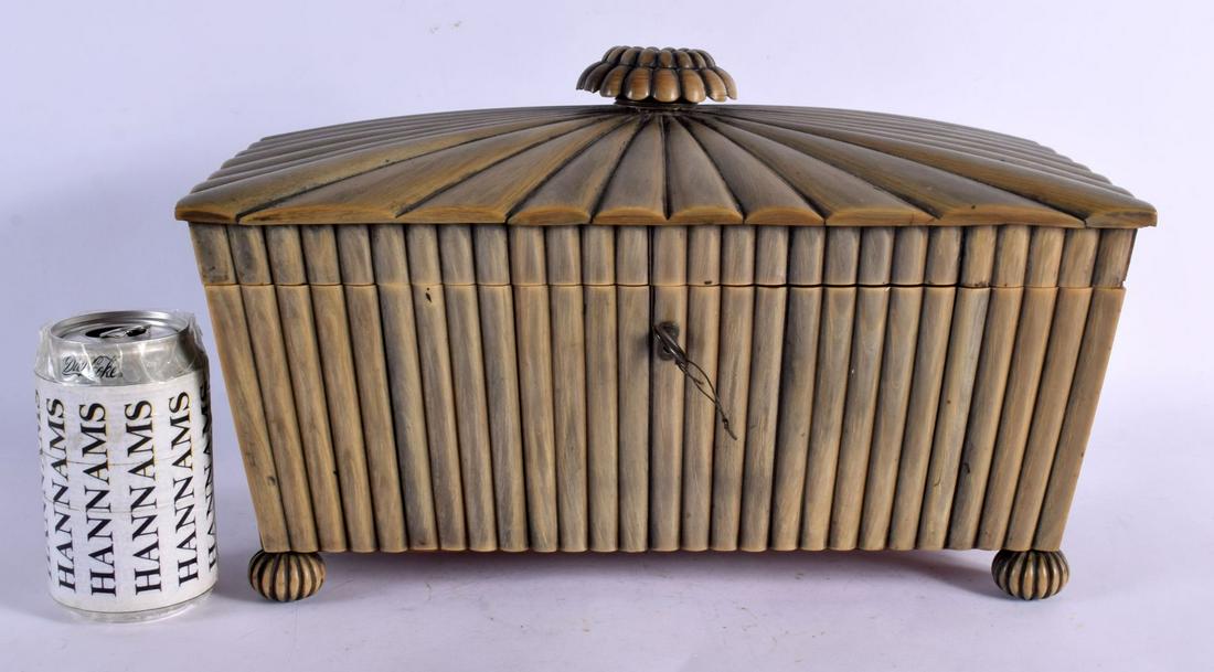 A LARGE 19TH CENTURY ANGLO INDIAN CARVED RHINOCEROS HORN CASKET. 35 cm x 20 cm x 22 cm. (1 of 5)