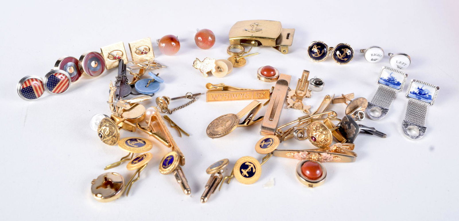A QUANTITY OF CUFFLINKS, TIE PINS AND BADGES.  Qty (1 of 4)