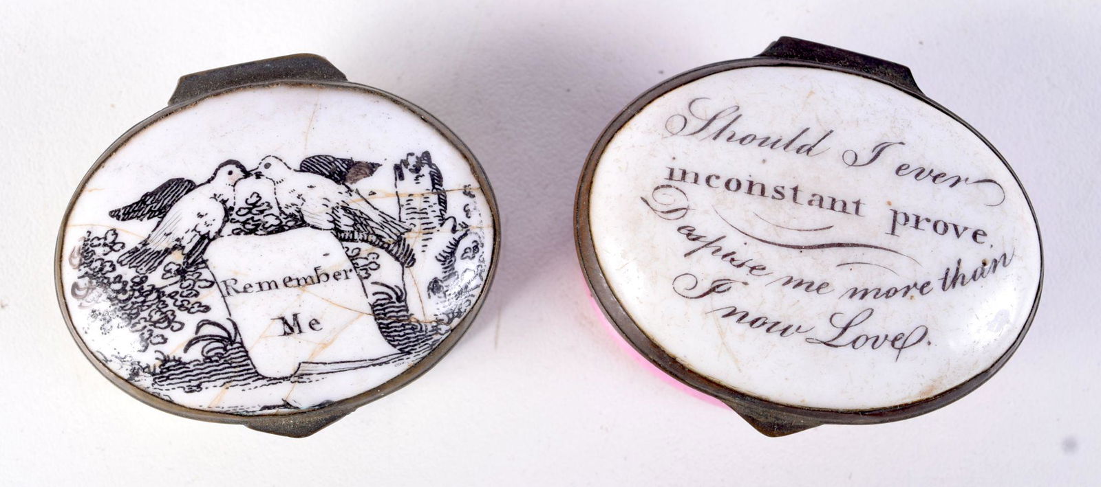 TWO BILSTON PILL BOXES.  2.3cm x 4.2cm x 3.6cm (2) (1 of 5)