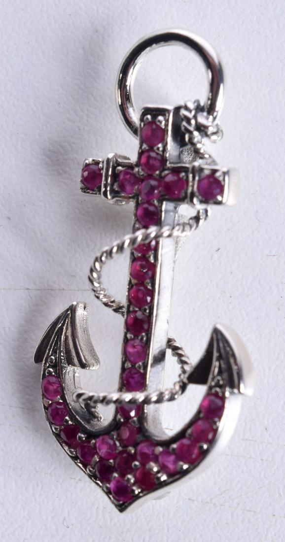 AN ANCHOR BROOCH SET WITH GEMS.  4cm x 1.9cm, weight 6.2g (1 of 2)