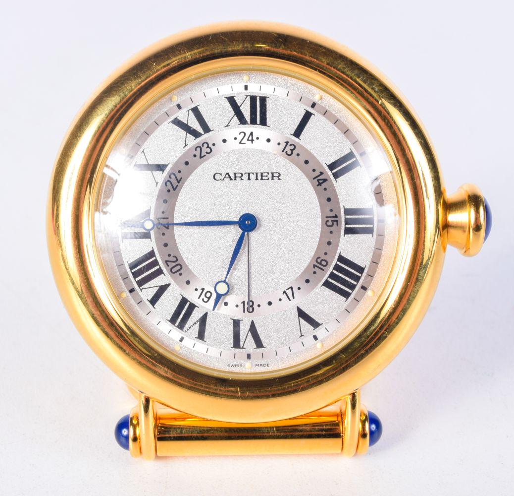 A CARTIER QUARTZ DESK CLOCK.  6.7cm wide (1 of 3)