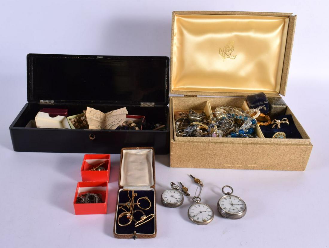 AN ANTIQUE 9CT GOLD NECKLACE together with two 9ct gold brooches, two 15ct gold rings, two silver po (1 of 7)