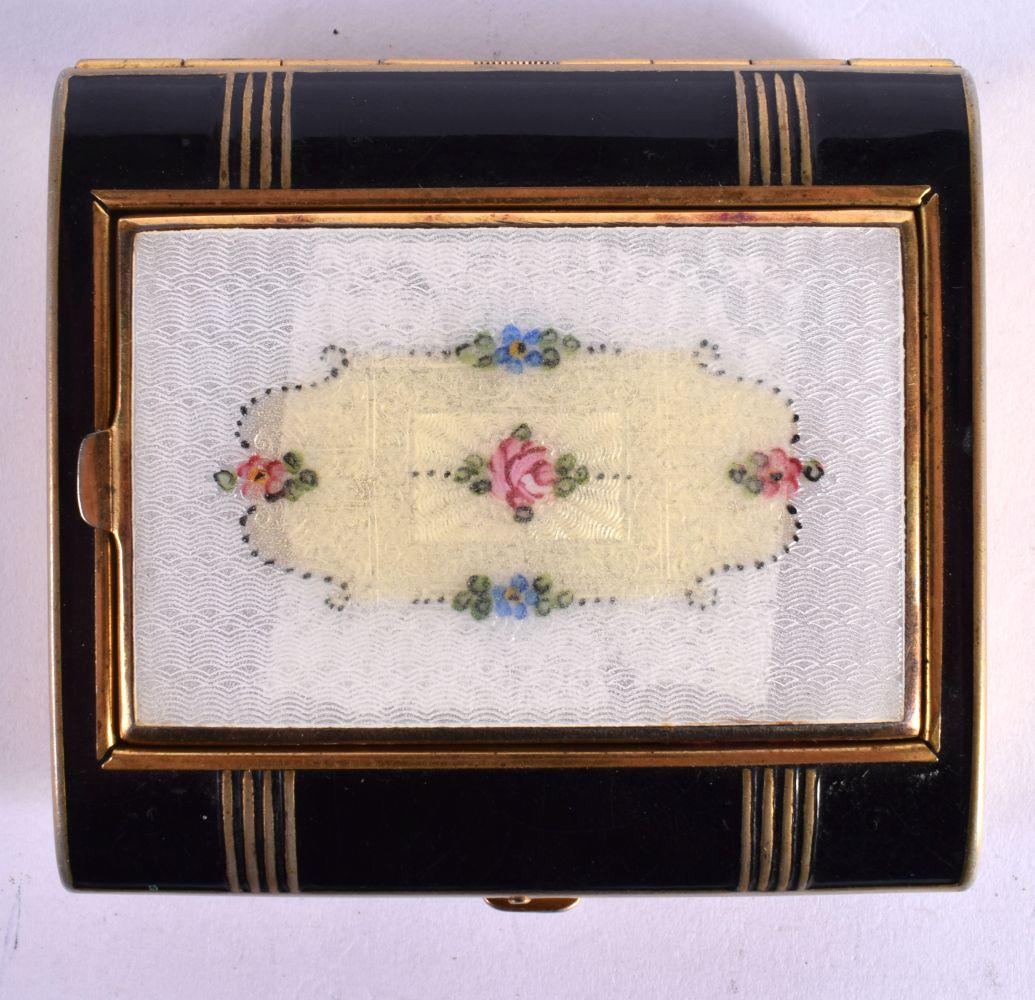 AN ENAMELLED ART DECO COMPACT. 107 grams. 7.5 cm x 6.5 cm. (1 of 3)