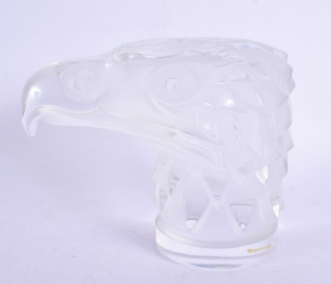 A LALIQUE GLASS EAGLE HEAD. 12 cm x 12 cm. (1 of 4)